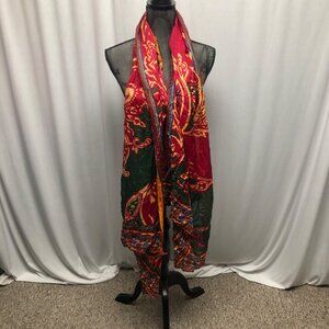 Tiara Accessory Scarf Green Multicolor Print Silk Modal Blend Soft 28x78in